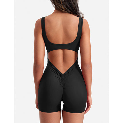 One-piece Nude Feel Pleated Fitness Jumpsuit